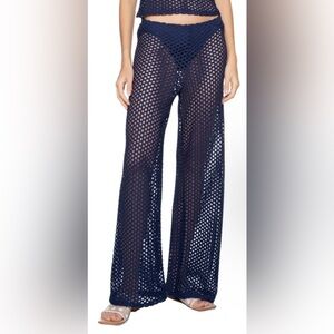 Shade & Shore Navy Crochet Knit Cover Up Pants Size S NWT Wide Leg Beach Pants